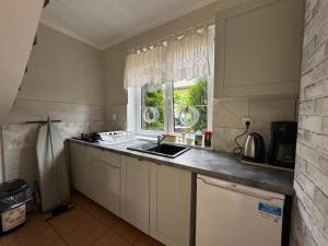 a kitchen with a sink and a window at DW "Wrzosek" in Wrzosowo