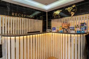 a room with a large wooden fence in front of a building at York House İstanbul in Istanbul