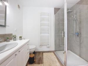 a bathroom with a shower and a toilet and a sink at Au N5 - Confort - Emplacement central - Proche Strasbourg et Europapark - Parking in Benfeld