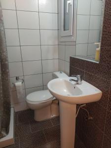 a bathroom with a white sink and a toilet at Samos Cozy Apartment in Samos +6 photos