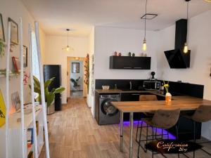 a kitchen and dining room with a table and chairs at Compromis appartement maison in Sainte-Savine