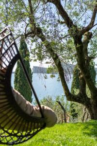 amaca appesa a un albero accanto all'acqua di Villa Silvia Apartments a San Felice del Benaco