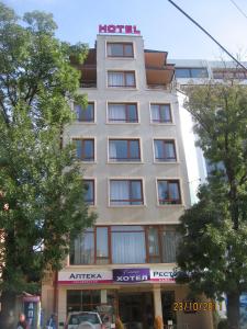 a building with a hotel sign on top of it at Hotel Elica in Varna City