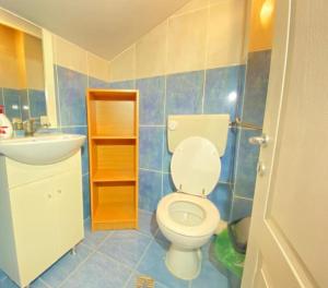 a bathroom with a toilet and a sink at Apartament Pescăruș in Schitul +8 photos