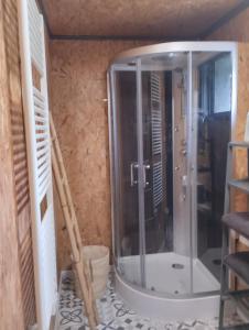 a shower with a glass door in a bathroom at Studio Cosy Boxes Chevaux en sus in Agnez-lès-Duisans