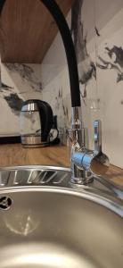 a bathroom sink with a faucet on top of it at Pokoje do Wynajęcia u Lusi in Krościenko