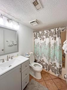 オレンジビーチにあるSeaside Orange Beach, Thanksgiving Stays Get 50 Gift Cardのトイレ、洗面台、鏡のあるバスルーム