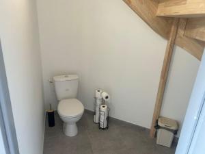 a small bathroom with a toilet in a room at Belle villa avec terrasse in Pechbonnieu +26 photos