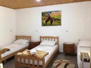 a room with two beds and a painting on the wall at Zariklis in Theth