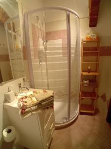 a bathroom with a shower and a sink at Casa Torre Borgo dei Borghi in Peccioli