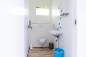 a bathroom with a toilet and a sink at Vogar Travel Service in Myvatn