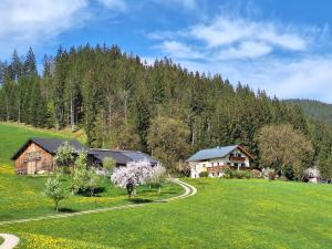 una casa in mezzo a un campo con alberi di Biobauernhof Poidlbauer a Göstling an der Ybbs