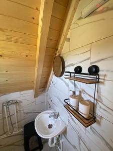 a small bathroom with a sink and a toilet at Podgora 1 in Žabljak +15 photos