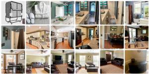 a collage of photos of a living room and kitchen at Georgia's Nature Retreat On Old Mill Pond in Statesboro