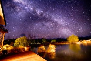 a night view of the milky way over a lake at Matuka Lodge in Twizel