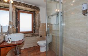 a bathroom with a toilet and a sink and a shower at Alojamiento Pazos in Cea