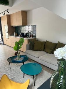 a living room with a couch and two tables at LOFT & SPA, aux Portes de Disneyland et de Paris in Saint-Thibault-des-Vignes +33 photos