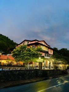 ein Gebäude mit einem Baum davor in der Unterkunft Hotel Lagadin in Ohrid