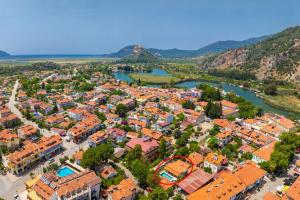 an aerial view of a town next to a river at Villa Central in Dalyan