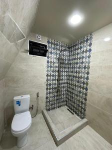 a bathroom with a toilet and a shower at Cottage Lemons In Gonio in Batumi +13 photos