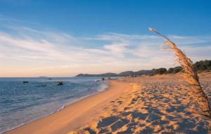 a sandy beach with a view of the ocean at Bilocale in Costa Rei