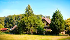 una casa in mezzo a un campo con alberi di Nisihof, Abendblick a Oberkirch