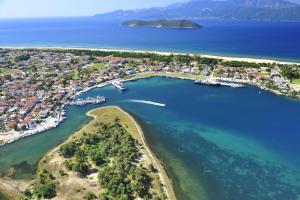 an aerial view of a harbor with boats in the water at Coastal Dream Apartments in Keramoti