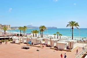 widok na plażę z palmami i oceanem w obiekcie Xavier - oceanfront apartment with sea views in Calpe w mieście Calpe