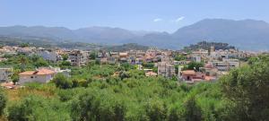 a city with buildings and mountains in the background at Victoria's house in Kalamata