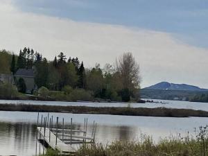 Sainte-Germaine-du-Lac-EtcheminにあるChalet l'Oréeの水の中の桟橋