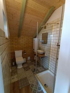 un baño con inodoro y lavabo en Vavřinec, en Břeclav