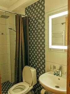 a bathroom with a toilet and a sink at Hotel Gold Kazbegi in Stepantsminda