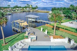 an aerial view of a resort with a marina at Bay Shore in Panama City Beach