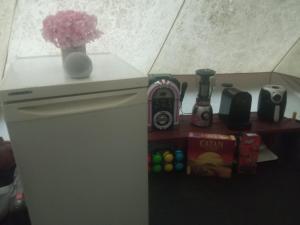 a white refrigerator with a vase on top of it at Glamping Boutique in Comillas