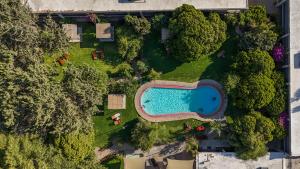 an overhead view of a pool in a park with trees at Hotel Rio Tequisquiapan in Tequisquiapan