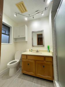 un baño con inodoro y lavabo en Farmestate, en Vancouver