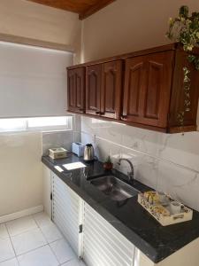 a kitchen with a sink and wooden cabinets at Oc temporarios in Paso de los Libres