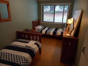 two beds in a room with a window at Homefield Homestead Halls Gap in Halls Gap
