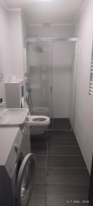 a bathroom with a shower and a toilet and a sink at CENTAR CEPERKOVIC in Vrnjačka Banja +35 photos