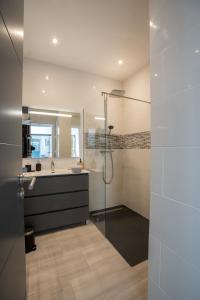a bathroom with a shower and a sink at Casa Emma in Sollacaro