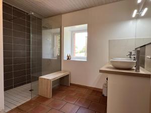 a bathroom with a sink and a shower at La Millière - Piscine & campagne - Céleste in Le Poiré-sur-Vie +11 photos