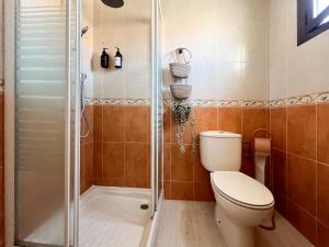 une salle de bain avec toilettes et douche dans l'établissement VillaHomes, à Villanueva de la Vera