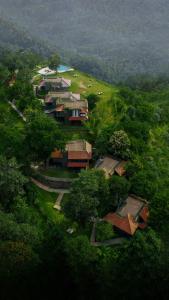 a group of houses on a hill with trees at Haze and Kites Resort Munnar in Munnar