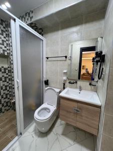 un bagno con wc, lavandino e doccia di appartement riad sofia a Martil