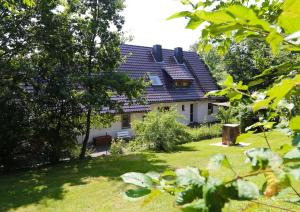 a house with a yard with grass and trees at Forsthaus Hubertus in Densberg