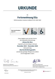 Certifikát, hodnocení, plakát nebo jiný dokument vystavený v ubytování Ella