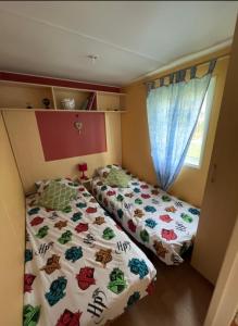 a bedroom with two beds and a window at Mobil-home au camping de bairon in Le Chesne