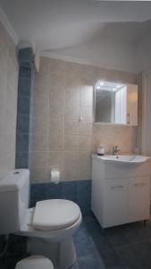 a bathroom with a white toilet and a sink at Adriana Sea Side Maisonette Toroni in Toroni +34 photos