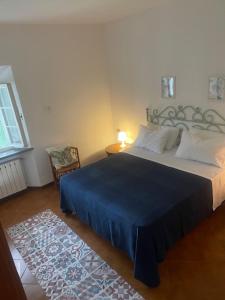 a bedroom with a bed with a blue blanket and a rug at Il Piccolino in Avane