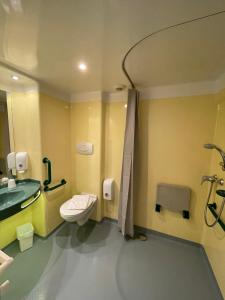 a bathroom with a toilet and a sink at Brit Hotel Marvejols in Marvejols